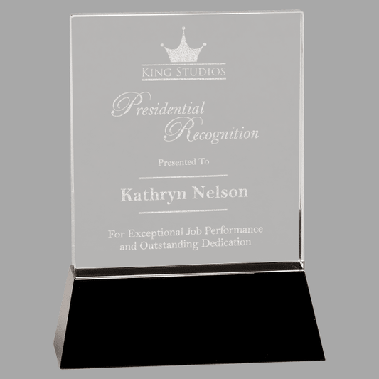 8" Crystal Rectangle Wedge with Black Base Award – item CRY6901S