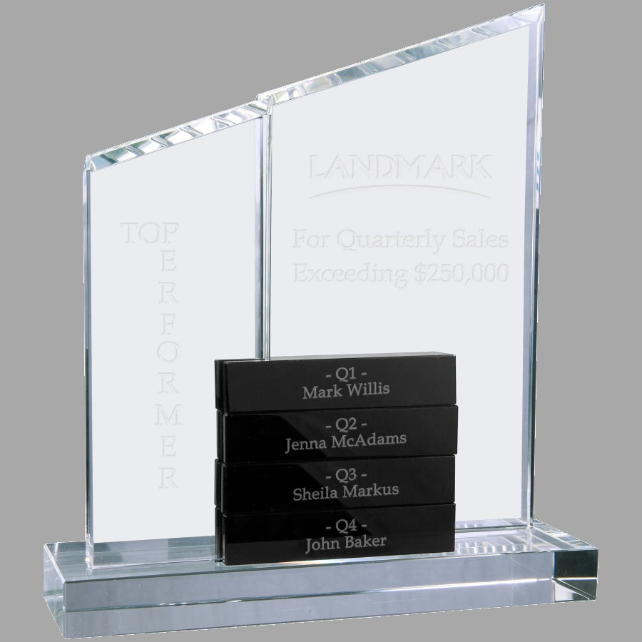 8" x 9" 4 Crystal Perpetual Standup on Clear Base Award – item CRY7022BK image 3
