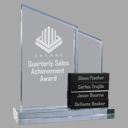 8" x 9" 4 Crystal Perpetual Standup on Clear Base Award – item CRY7022BK image 2