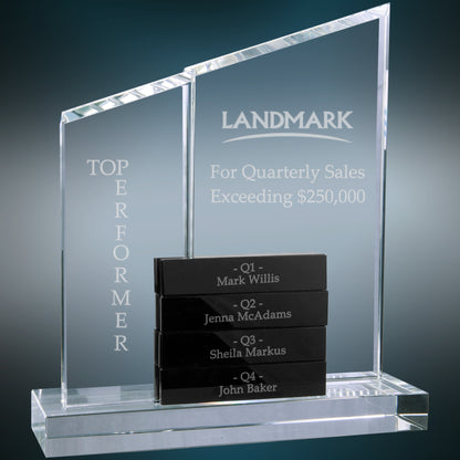 8" x 9" 4 Crystal Perpetual Standup on Clear Base Award – item CRY7022BK image 4