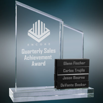8" x 9" 4 Crystal Perpetual Standup on Clear Base Award – item CRY7022BK image 5
