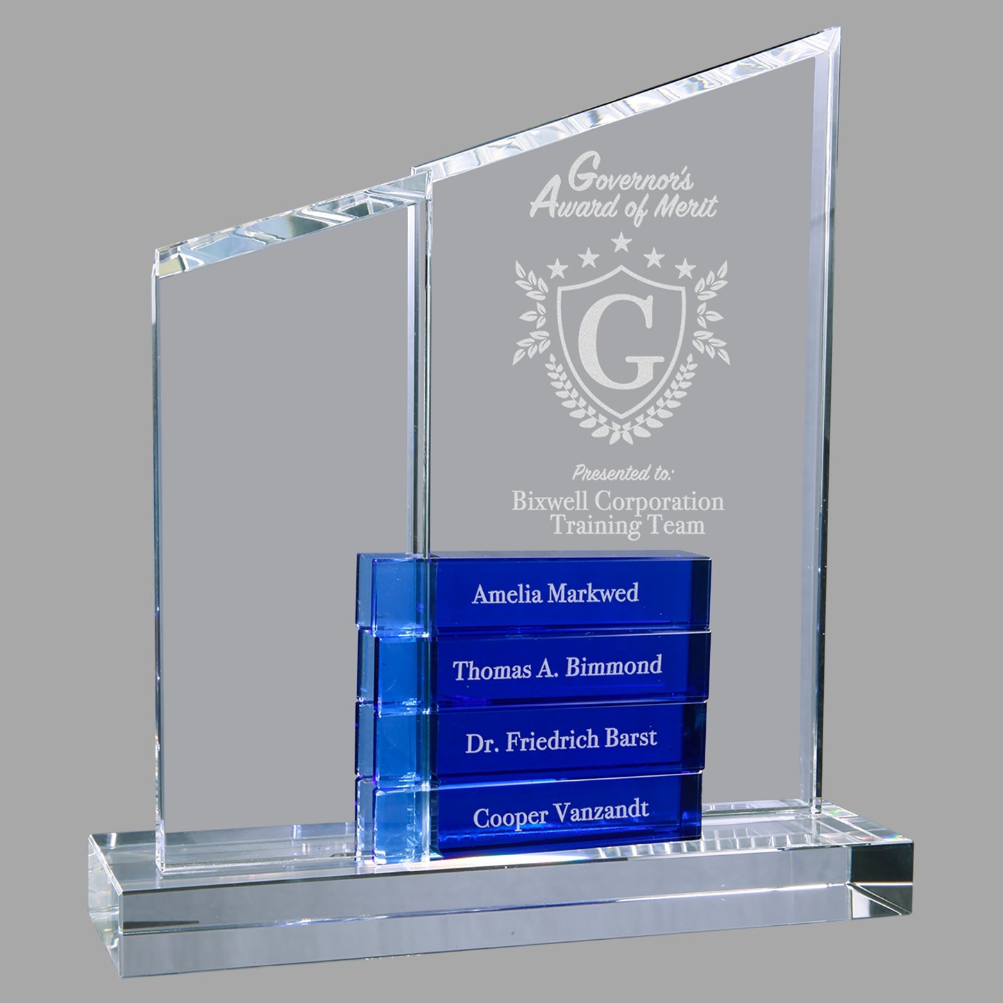 8" x 9" 4 Crystal Perpetual Standup Plaque w/ Blue – item CRY7022BU image 2