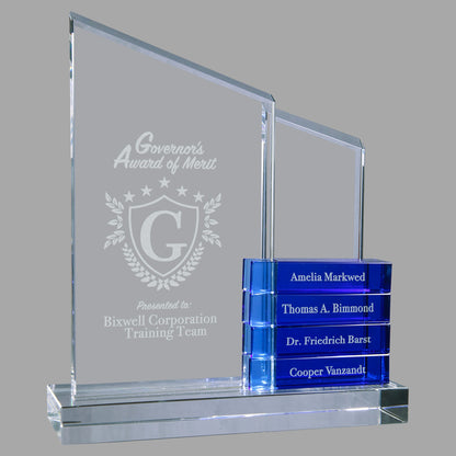 8" x 9" 4 Crystal Perpetual Standup Plaque w/ Blue – item CRY7022BU