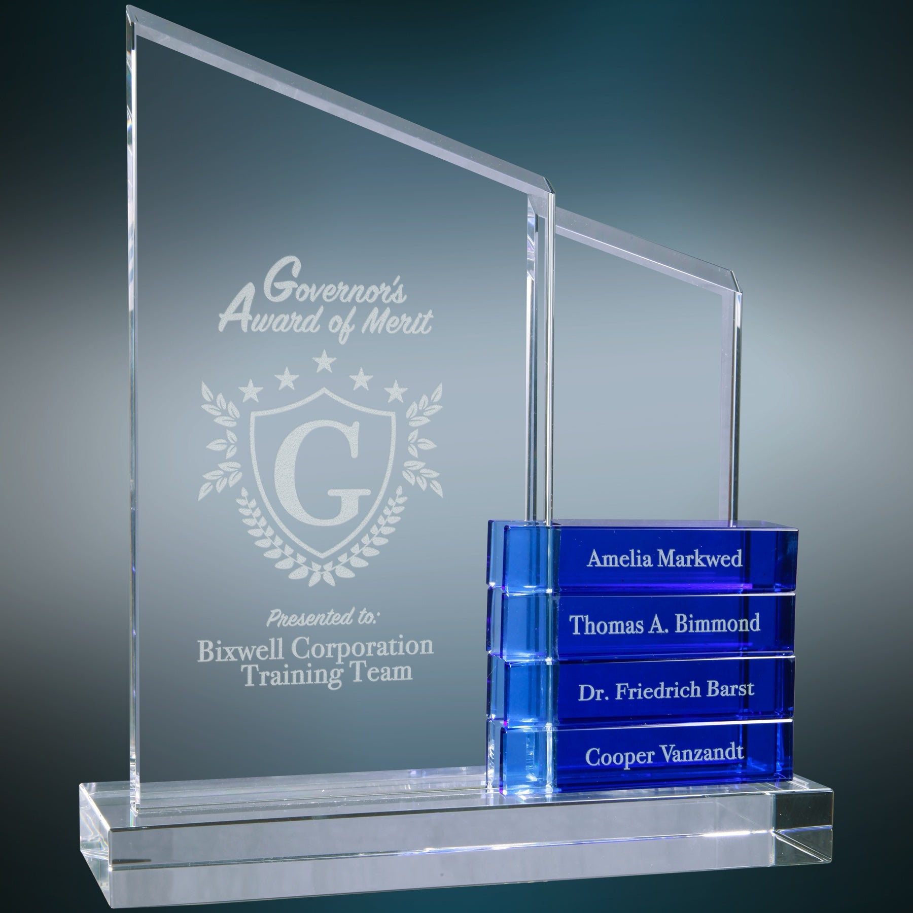 8" x 9" 4 Crystal Perpetual Standup Plaque w/ Blue – item CRY7022BU image 5