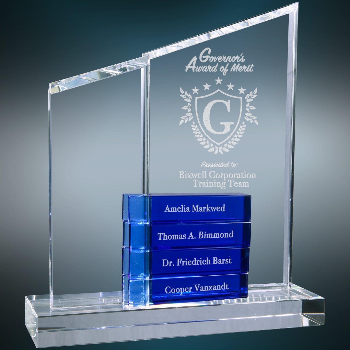 8" x 9" 4 Crystal Perpetual Standup Plaque w/ Blue – item CRY7022BU image 6