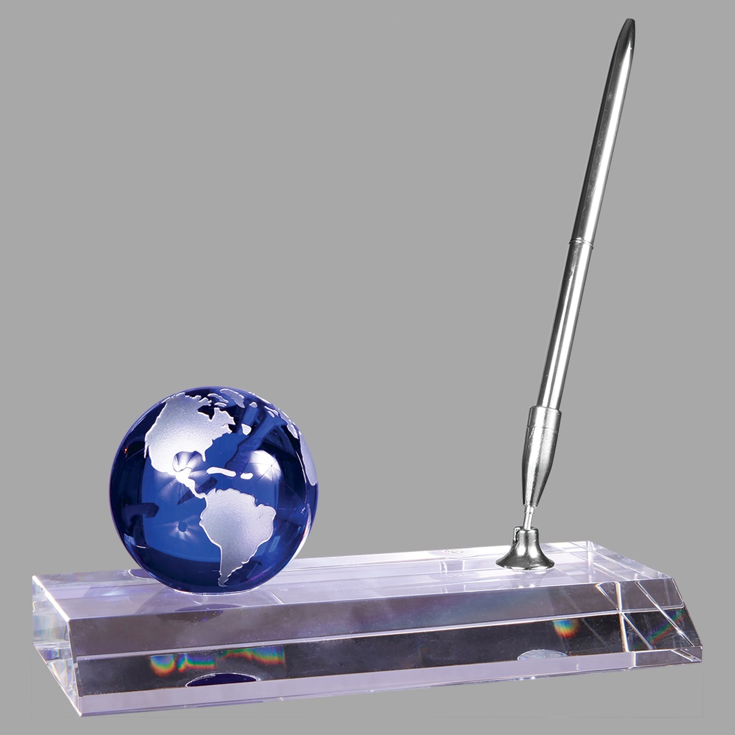 7" x 3" Blue Crystal Globe w/ Base & Pen Award – item CRY7211 image 4
