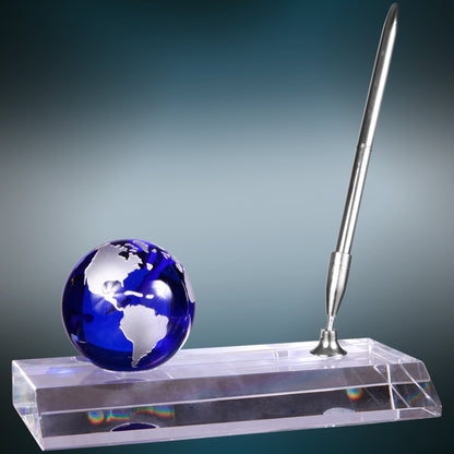 7" x 3" Blue Crystal Globe w/ Base & Pen Award – item CRY7211 image 5