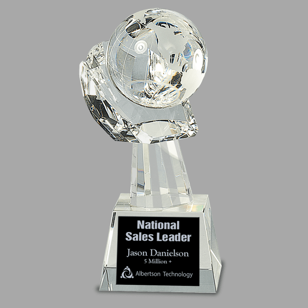 8" Crystal Globe In Hand – item CRY75