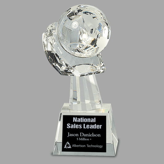 8" Crystal Globe In Hand – item CRY75