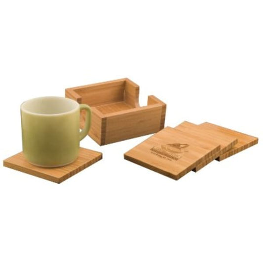 4" x 4" Bamboo Square 4-Coaster Set with Holder – item CST01