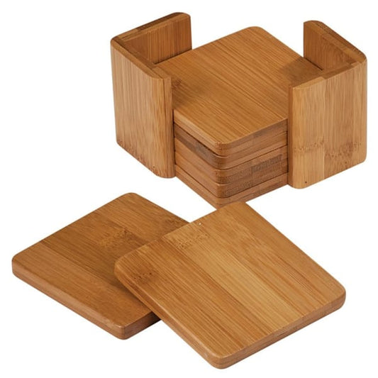 3.75" x 3.75" Bamboo Square 6-Coaster Set with Holder – item CST11