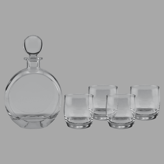 750 mL Flat Round Decanter & 4 10 oz. Round Rocks Glasses – item DCS302S
