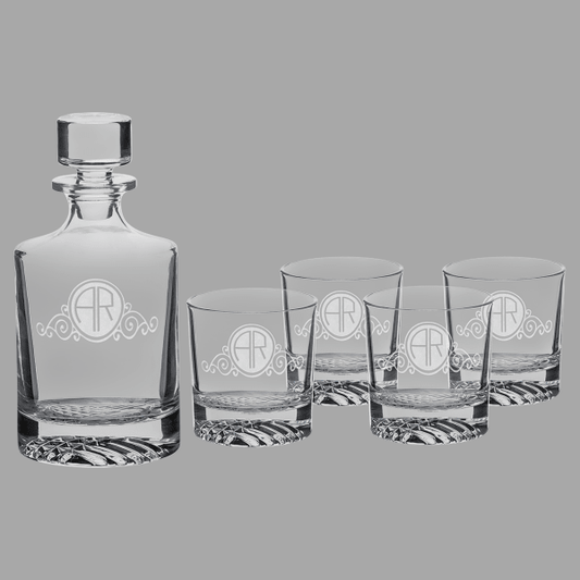 850 mL Round Decanter & 4 9 oz. Round Rocks Glasses Set – item DCS401S