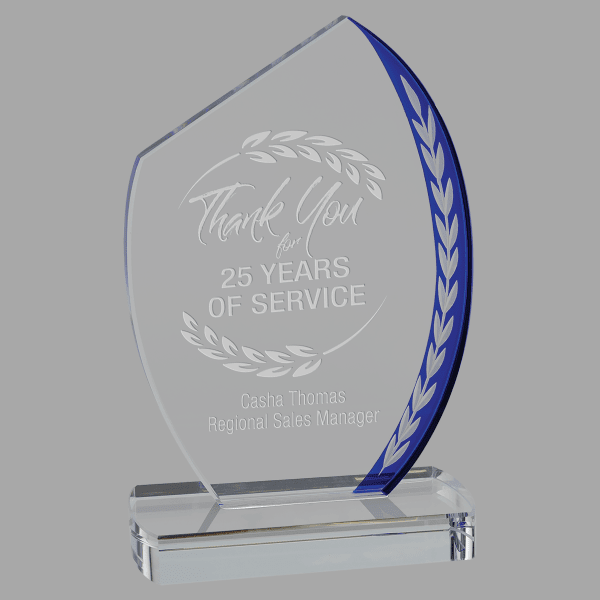 7.75" Blue Slnt Oval Edg Glass Award – item EDG20