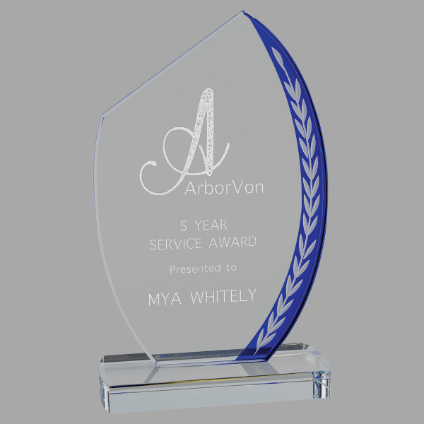 9.5" Blue Slnt Oval Edge Glass Award – item EDG21