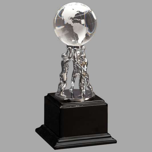 Black/silver 3 Men Hldng Globe Crystal – item EX001