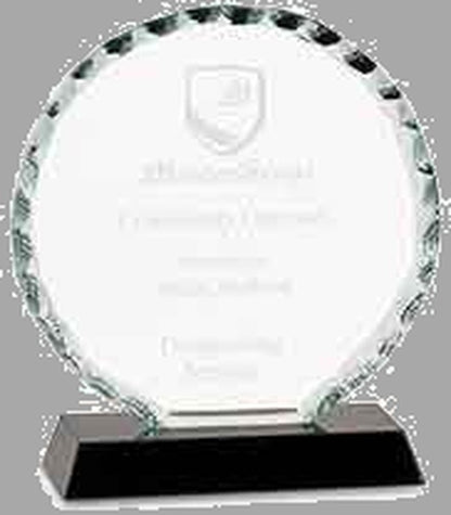 5" Round Facet Glass on Black Base Award – item FC21
