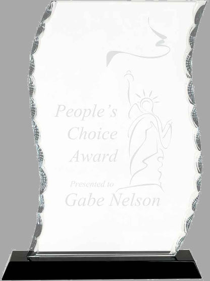9.5" Scroll Facet Glass on Black Base Award – item FC33