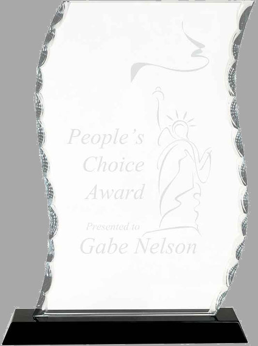 9.5" Scroll Facet Glass on Black Base Award – item FC33