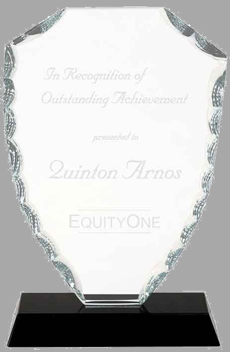 6.5" Shield Facet Glass on Black Base Award – item FC41