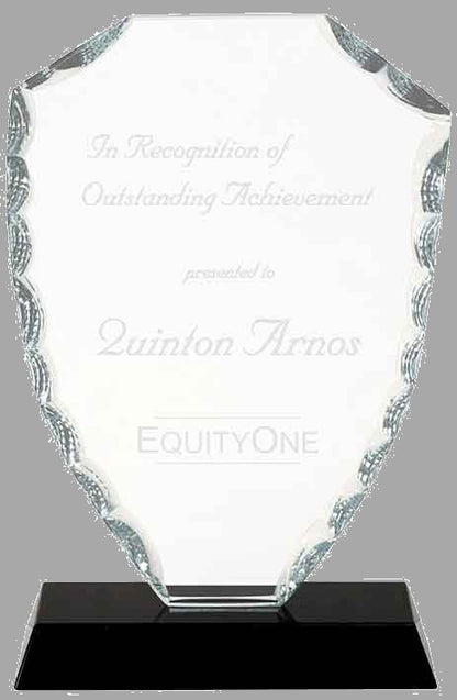 6.5" Shield Facet Glass on Black Base Award – item FC41