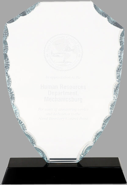 7.5" Shield Facet Glass on Black Base Award – item FC42 image 2