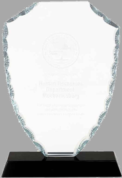 7.5" Shield Facet Glass on Black Base Award – item FC42