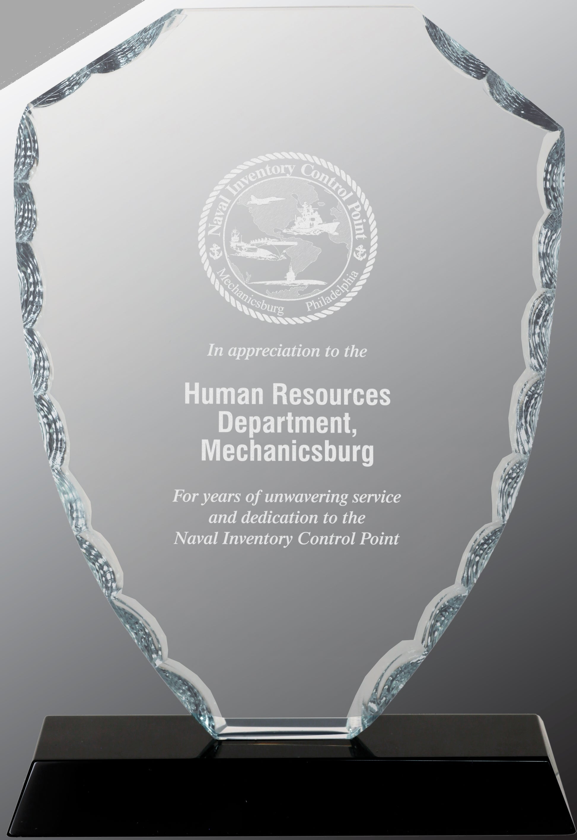 7.5" Shield Facet Glass on Black Base Award – item FC42 image 3
