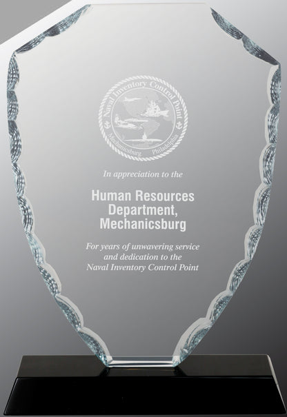 7.5" Shield Facet Glass on Black Base Award – item FC42 image 3