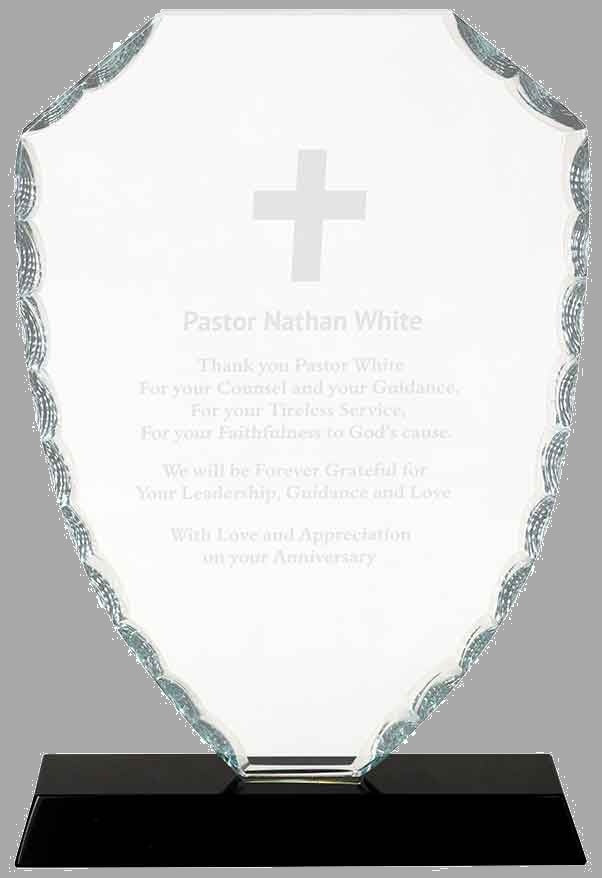 8.25" Shield Facet Glass on Black Base Award – item FC43