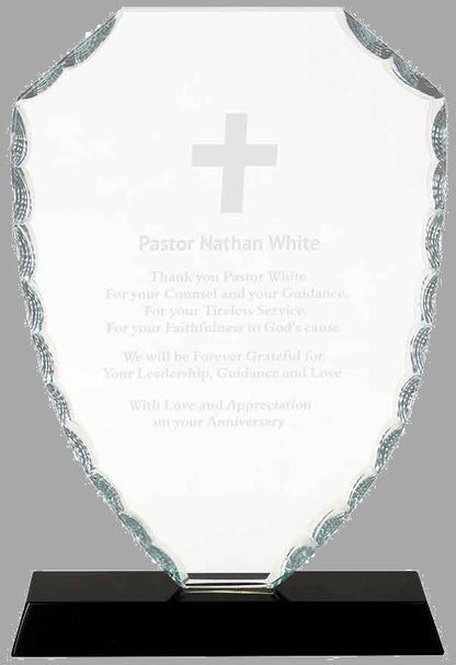 8.25" Shield Facet Glass on Black Base Award – item FC43