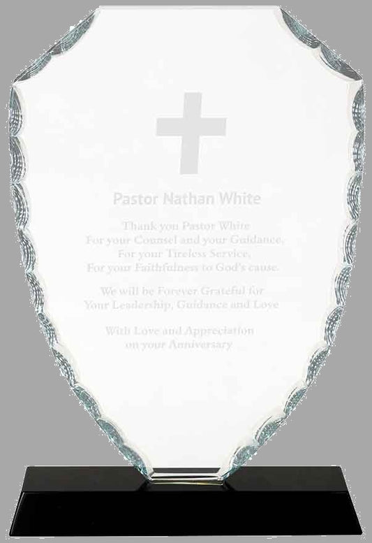 8.25" Shield Facet Glass on Black Base Award – item FC43