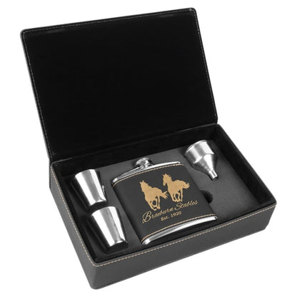 6 oz. /Gold Leatherette Flask Gift Set – item FSK303 image 2