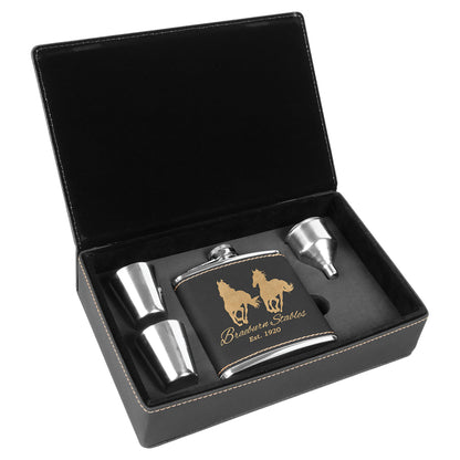 6 oz. /Gold Leatherette Flask Gift Set – item FSK303