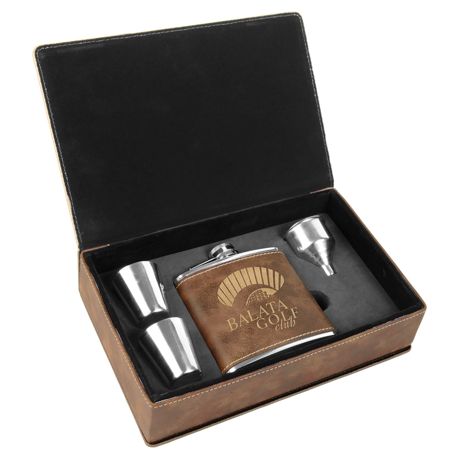 6 oz. /Gold Leatherette Flask Gift Set – item FSK310