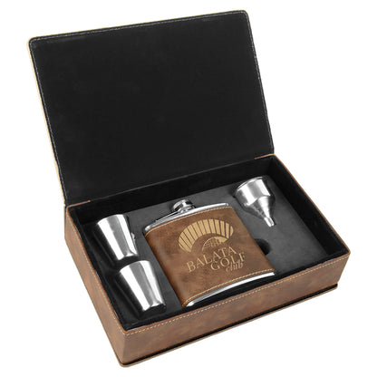 6 oz. /Gold Leatherette Flask Gift Set – item FSK310