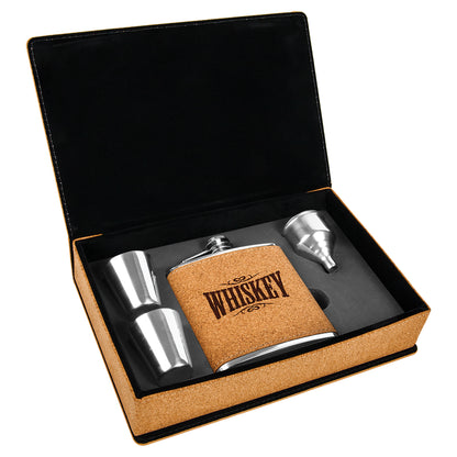 6 oz. Light Brown Leatherette Flask Gift Set – item FSK313