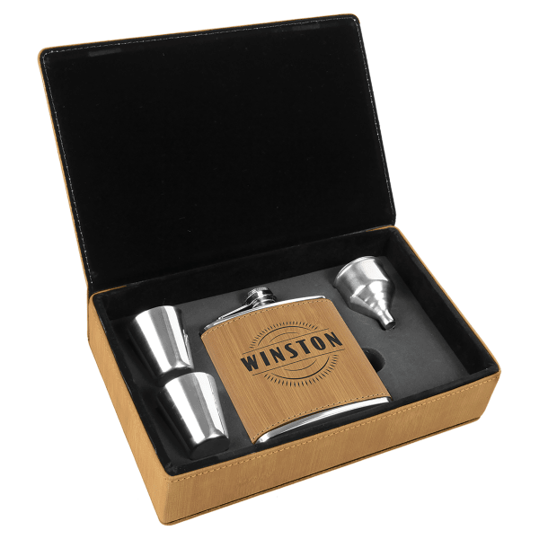 6 oz. Bamboo Leatherette Flask Gift Set – item FSK316 image 4