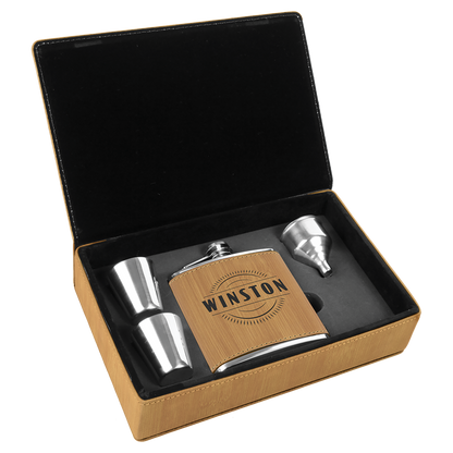 6 oz. Bamboo Leatherette Flask Gift Set – item FSK316 image 3