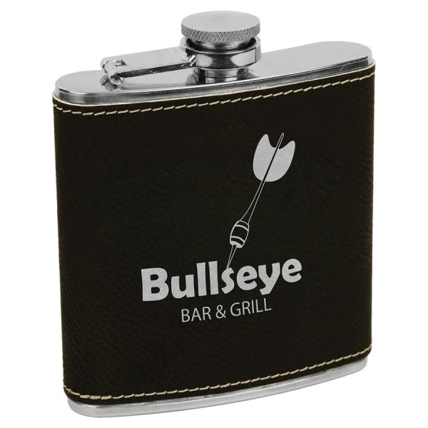 6 oz. Black/Silver Leatherette Flask – item FSK623 image 2