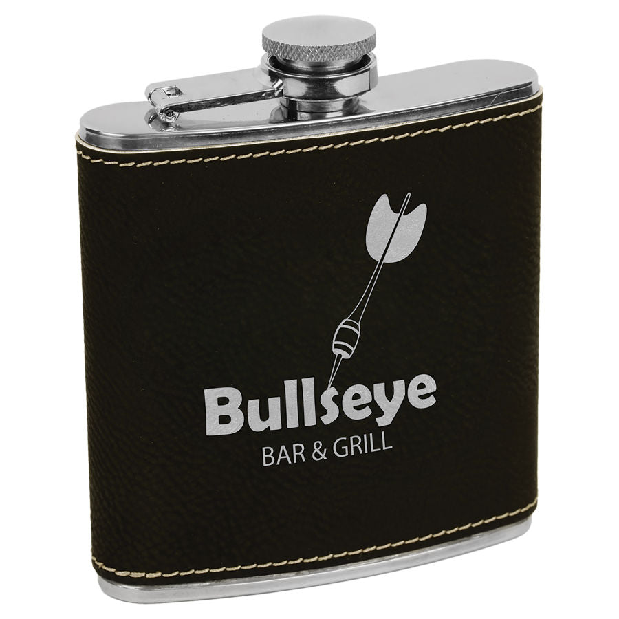 6 oz. Black/Silver Leatherette Flask – item FSK623