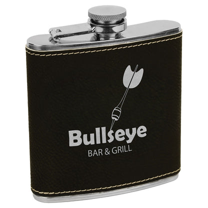 6 oz. Black/Silver Leatherette Flask – item FSK623