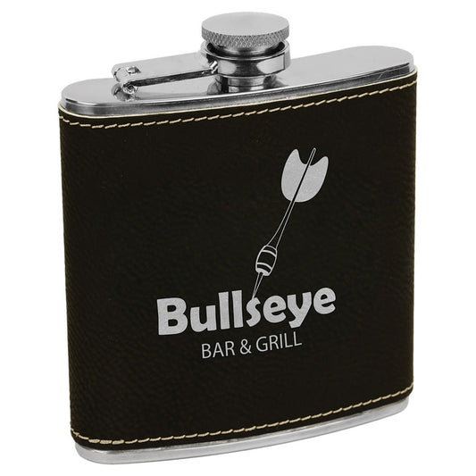 6 oz. Black/Silver Leatherette Flask – item FSK623