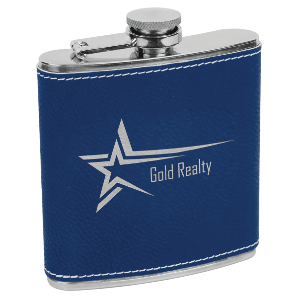 6 oz. Blue/Silver Leatherette Flask – item FSK627 image 2
