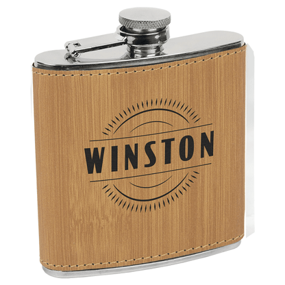 6 oz. Bamboo Leatherette Flask – item FSK628 image 3