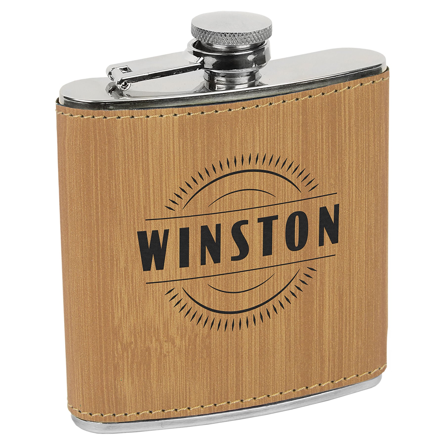 6 oz. Bamboo Leatherette Flask – item FSK628 image 2