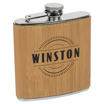 6 oz. Bamboo Leatherette Flask – item FSK628 image 2