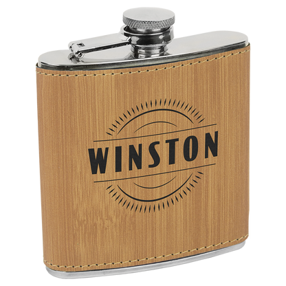 6 oz. Bamboo Leatherette Flask – item FSK628