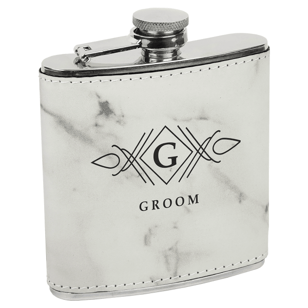 6 oz. White Marble Leatherette Flask – item FSK629 image 2