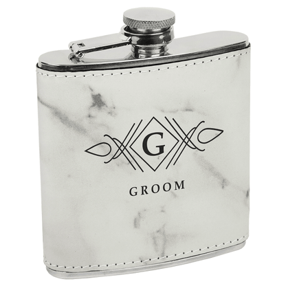 6 oz. White Marble Leatherette Flask – item FSK629 image 2